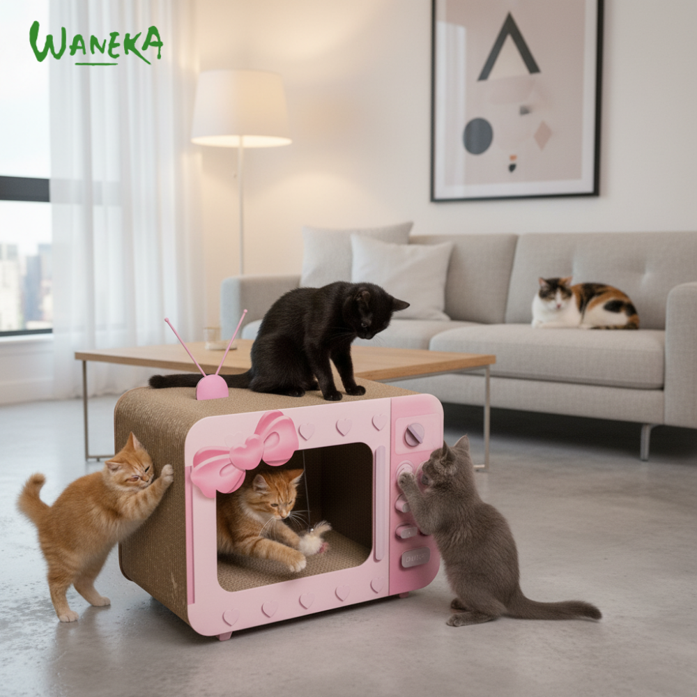 Caja TV rascador para Gatos Rosa