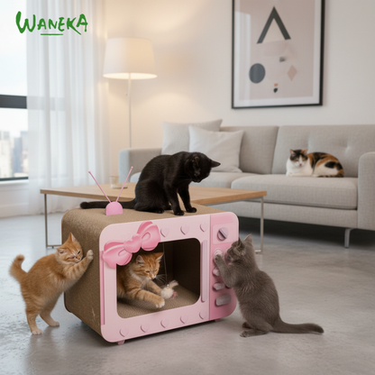 Caja TV rascador para Gatos Rosa