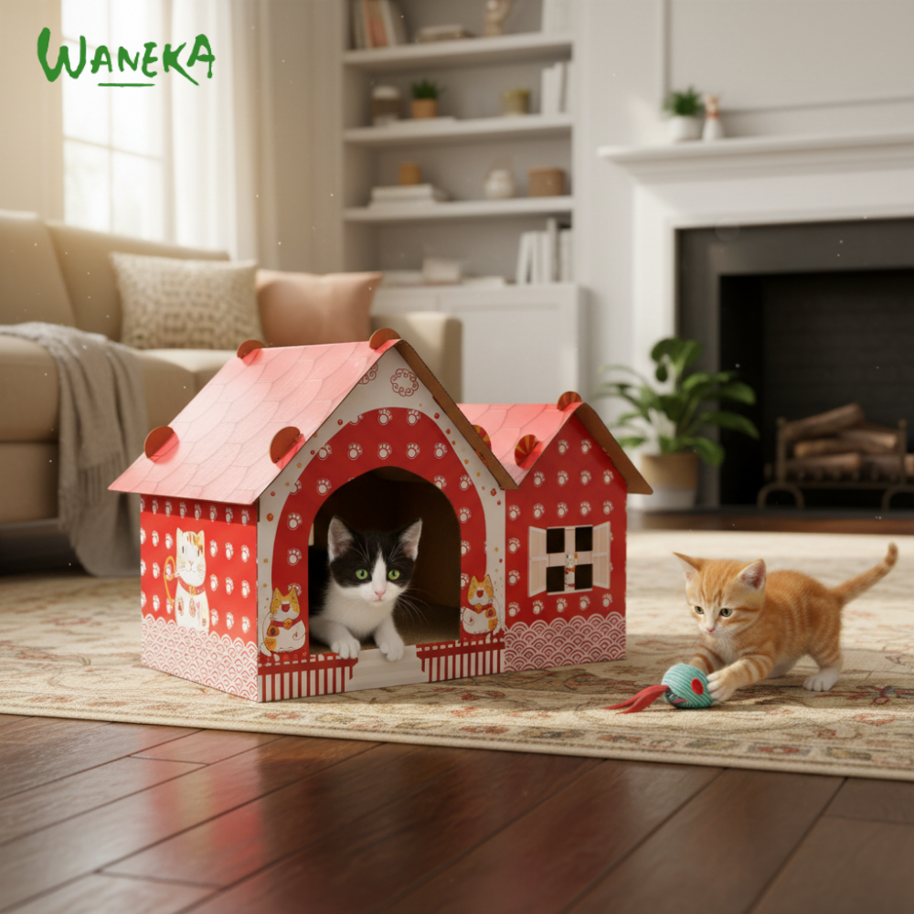 Casa para gatos Navidad casa carton corrugado