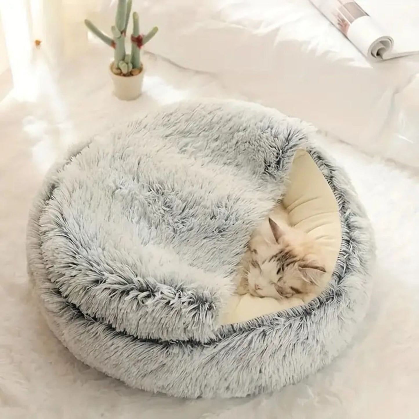 Cama de Peluche Gatos | Cama para Gatos Semi Cerrada | Waneka