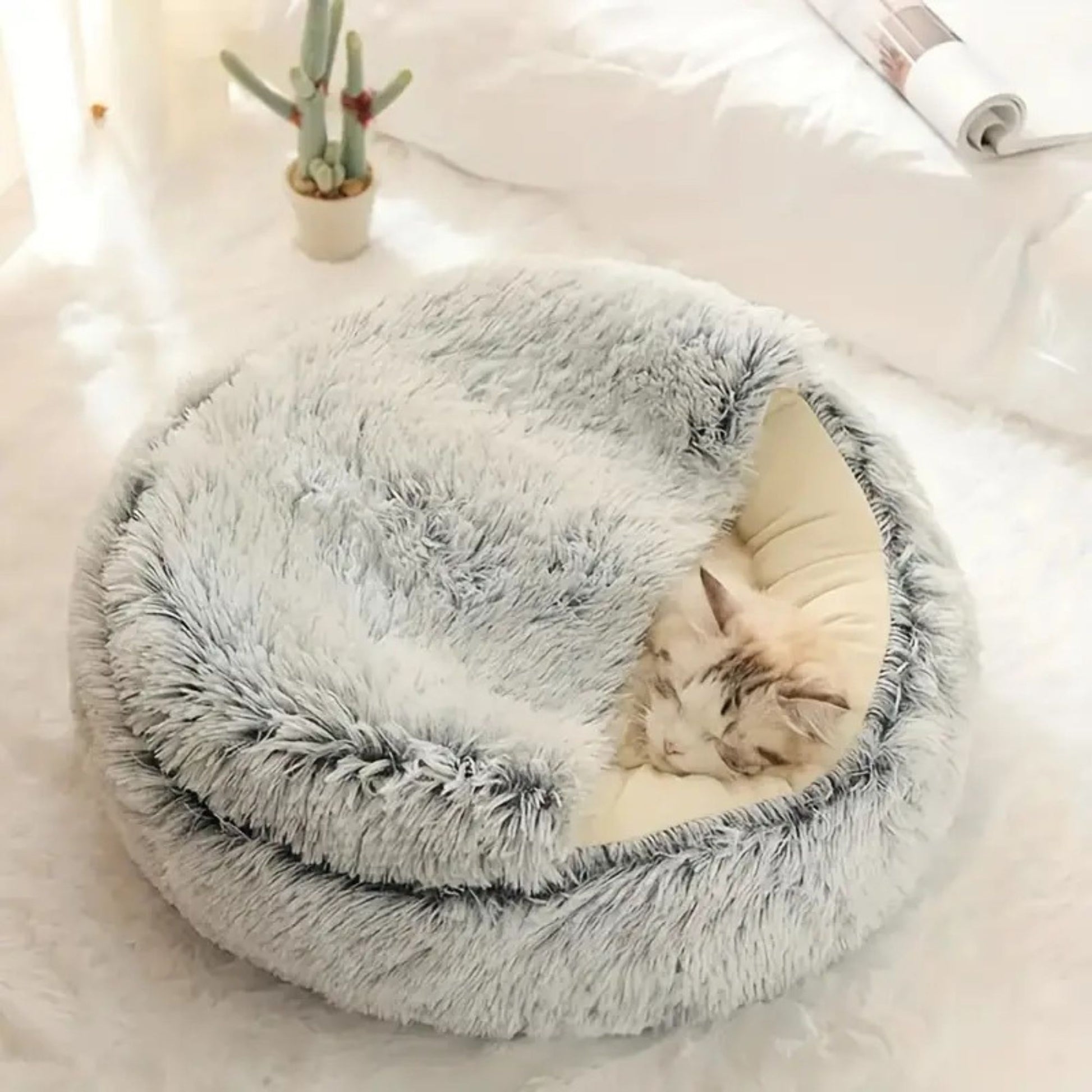 Cama de Peluche Gatos | Cama para Gatos Semi Cerrada | Waneka
