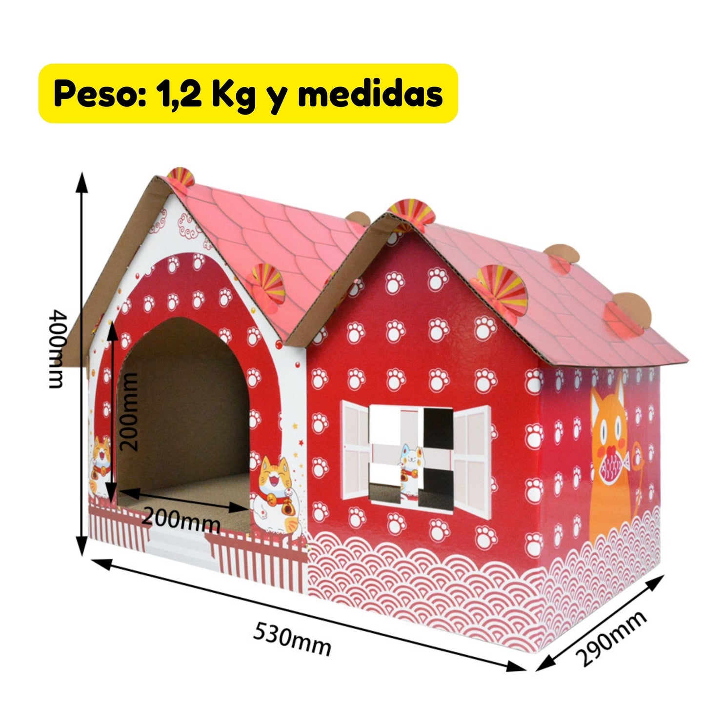 Casa Gatos Navidad | Casa Carton Corrugado | Waneka