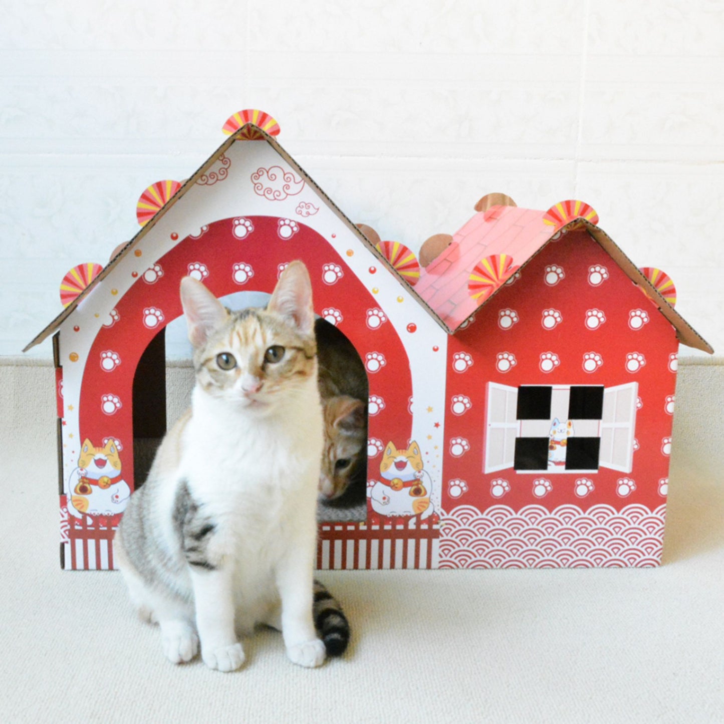 Casa Gatos Navidad | Casa Carton Corrugado | Waneka