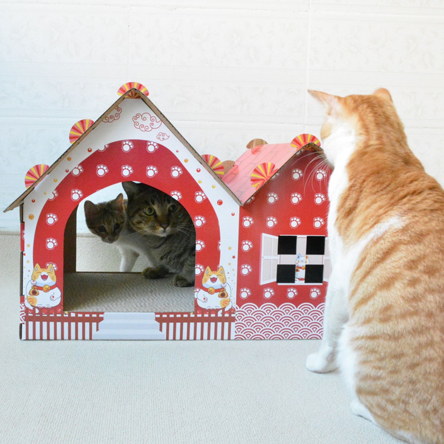 Casa Gatos Navidad | Casa Carton Corrugado | Waneka