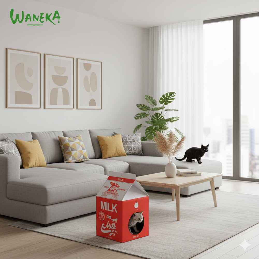 Casa de Cartón para gatos con forma de Caja de Leche